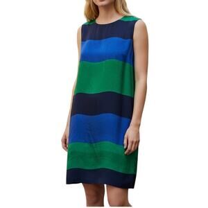 Vintage Anne Klein Blue Green Water Color Sleeveless Size 10 Sheath Dress